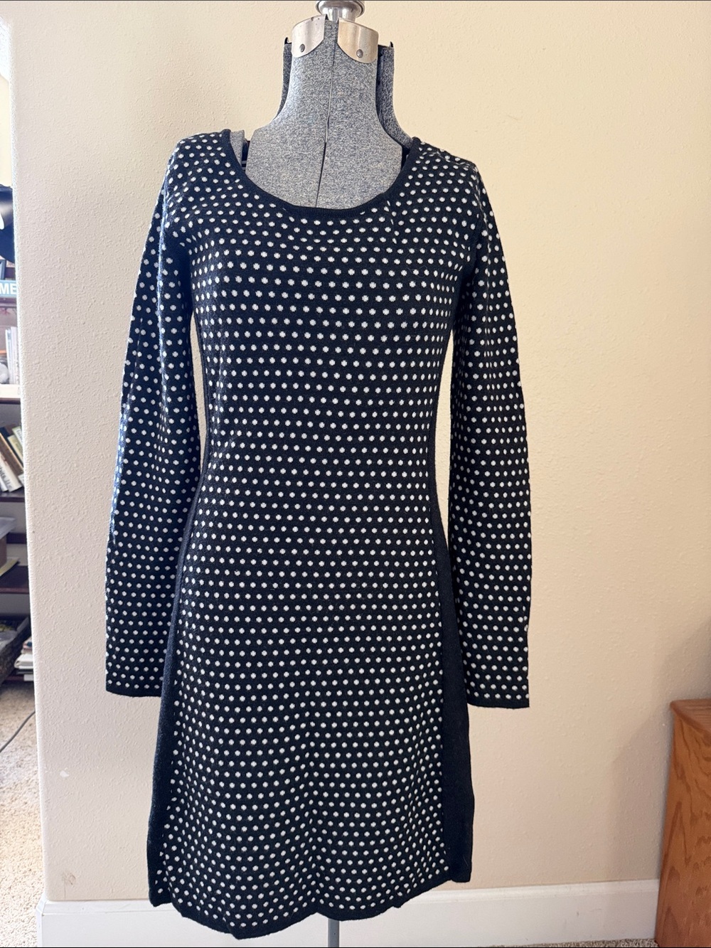 Krimson Klover Black and White Polka Dot Long-Sleeve Dress